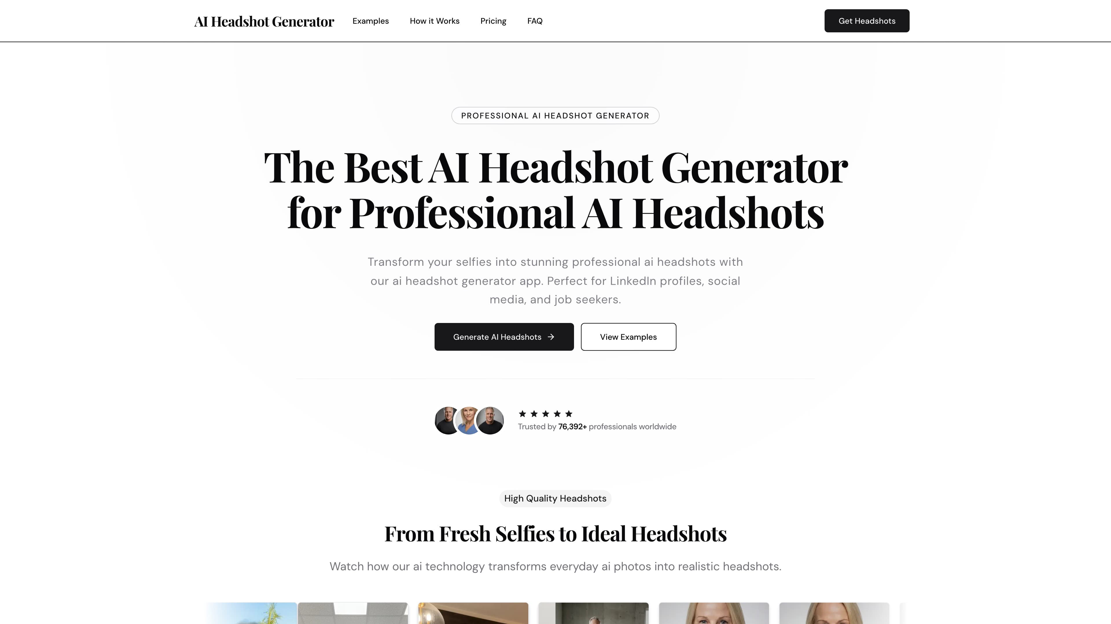 AI Headshot Generator landing page screenshot