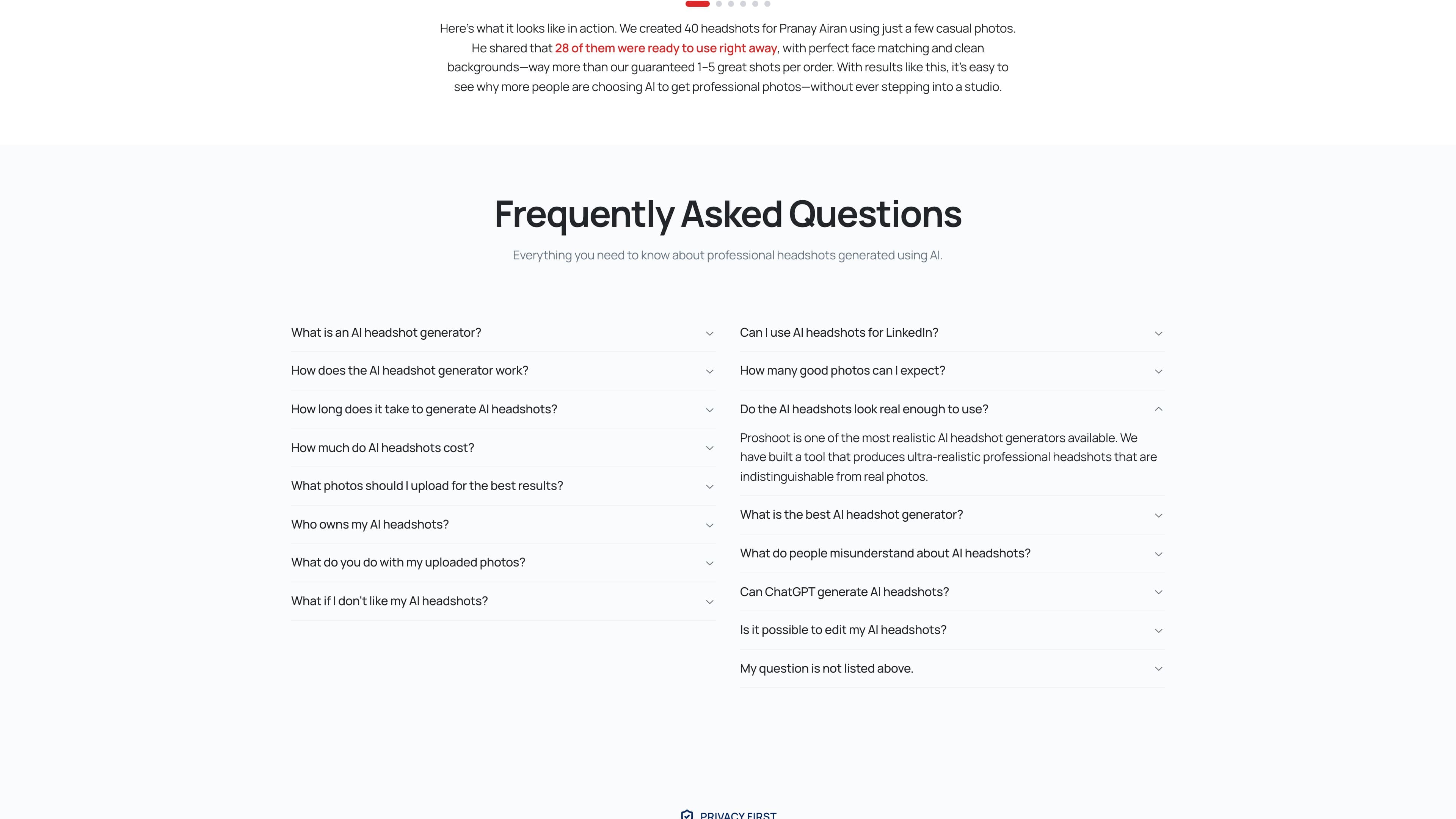 Proshoot.co landing page screenshot
