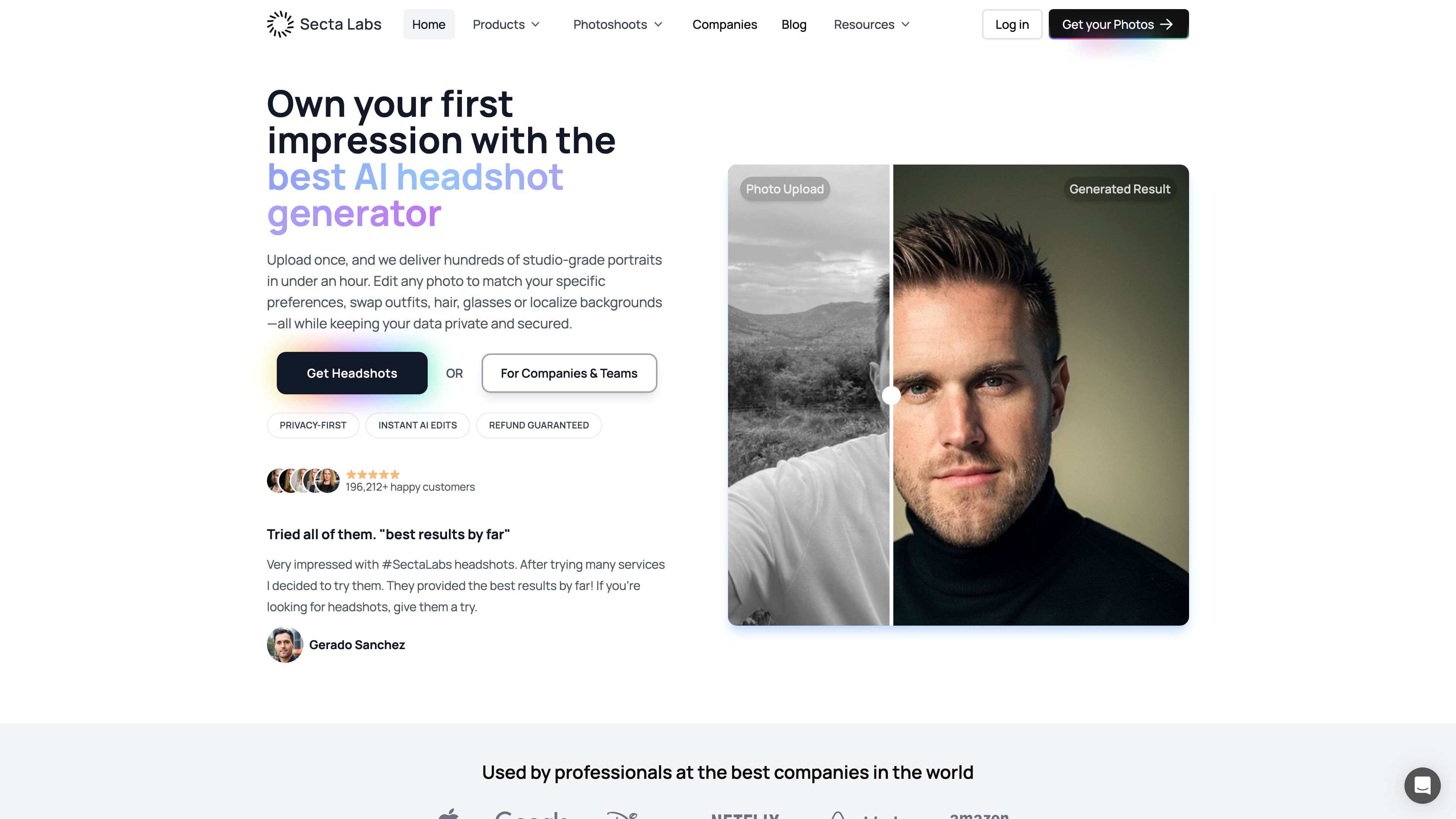 Secta Labs landing page screenshot