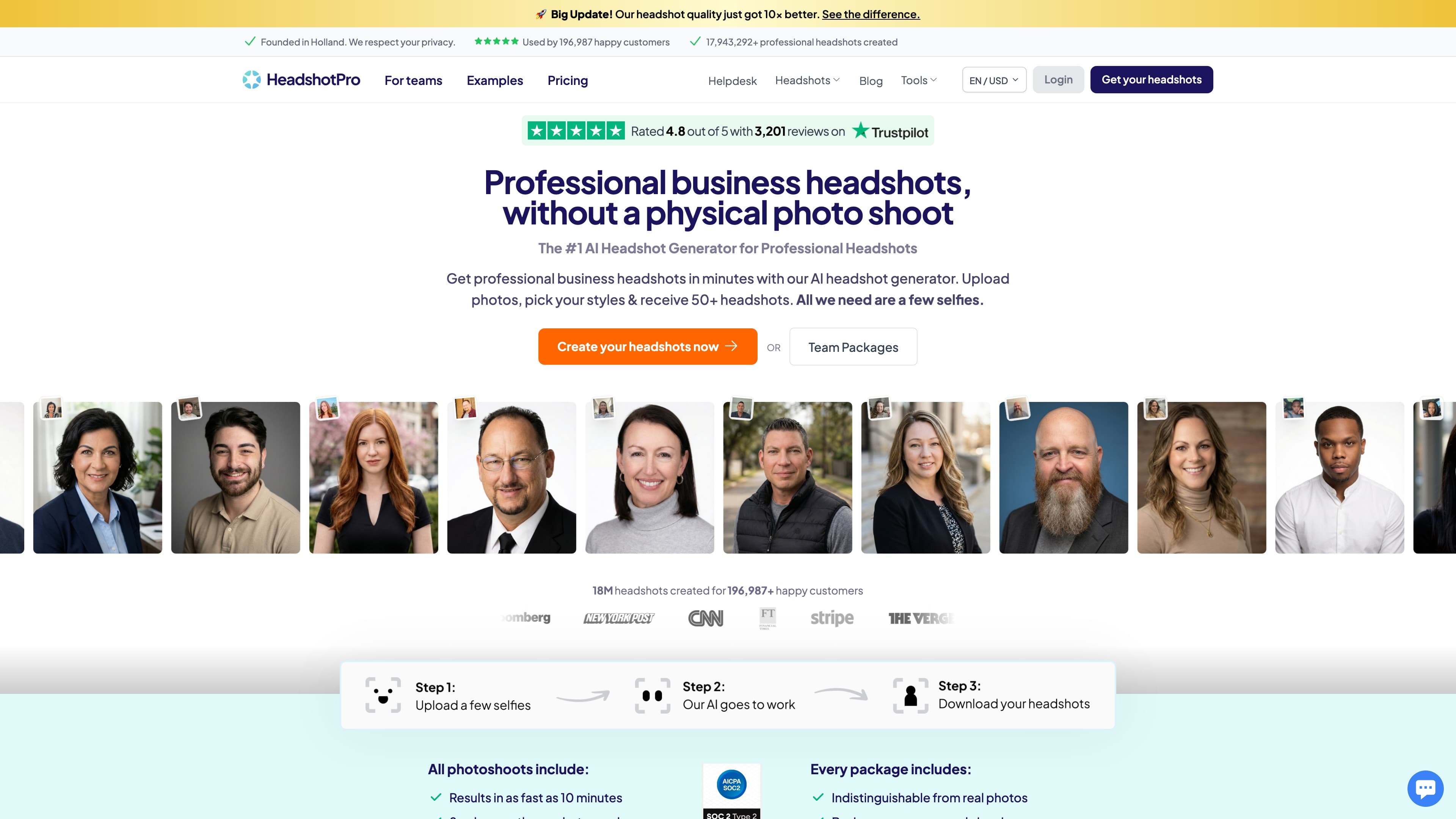 HeadshotPro landing page screenshot